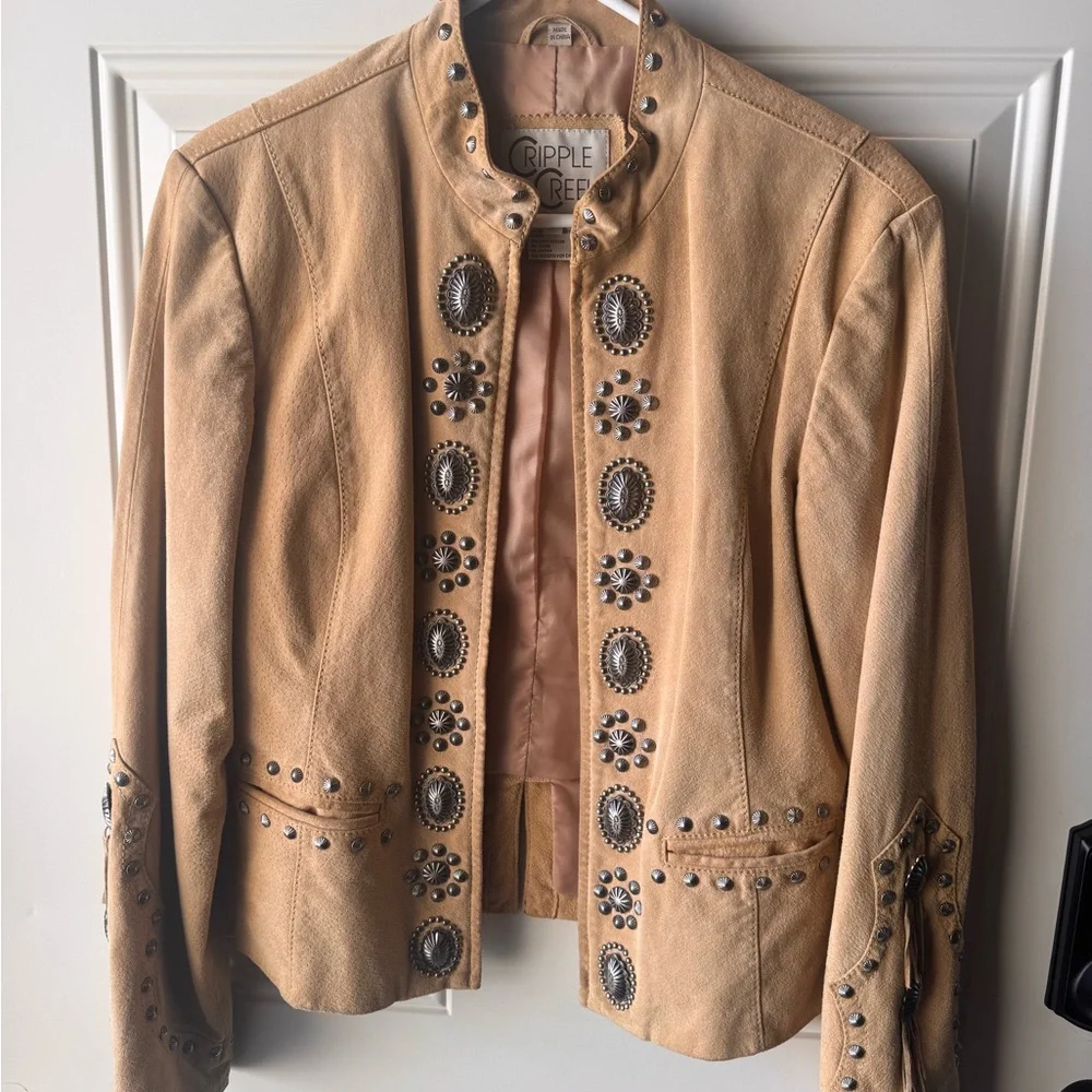 Ripple Reptile Tan Leather Jacket for Women - Picture 1 of 2